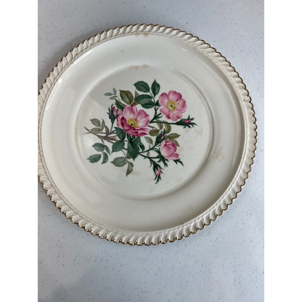 Vintage The Harker Pottery Co. 22 KT. Gold Floral‎ Scalloped Edge Dinner Plate